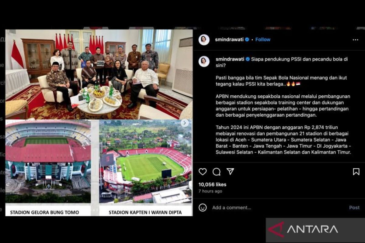 Menteri Keuangan mengalokasikan dana sebesar Rp2,87 triliun dari APBN 2024 untuk pembangunan 21 stadion