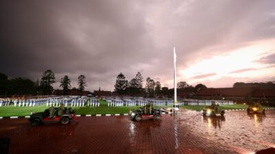 Prabowo Subianto Leads Cabinet Generals in March Through the Rain: Leaders Must Be Wet if Soldiers Are